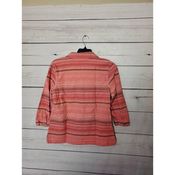 Linden Hill Womens Longsleeve Pink Brown Striped Collar‎ Buttons 100% Cotton M - Picture 2 of 5